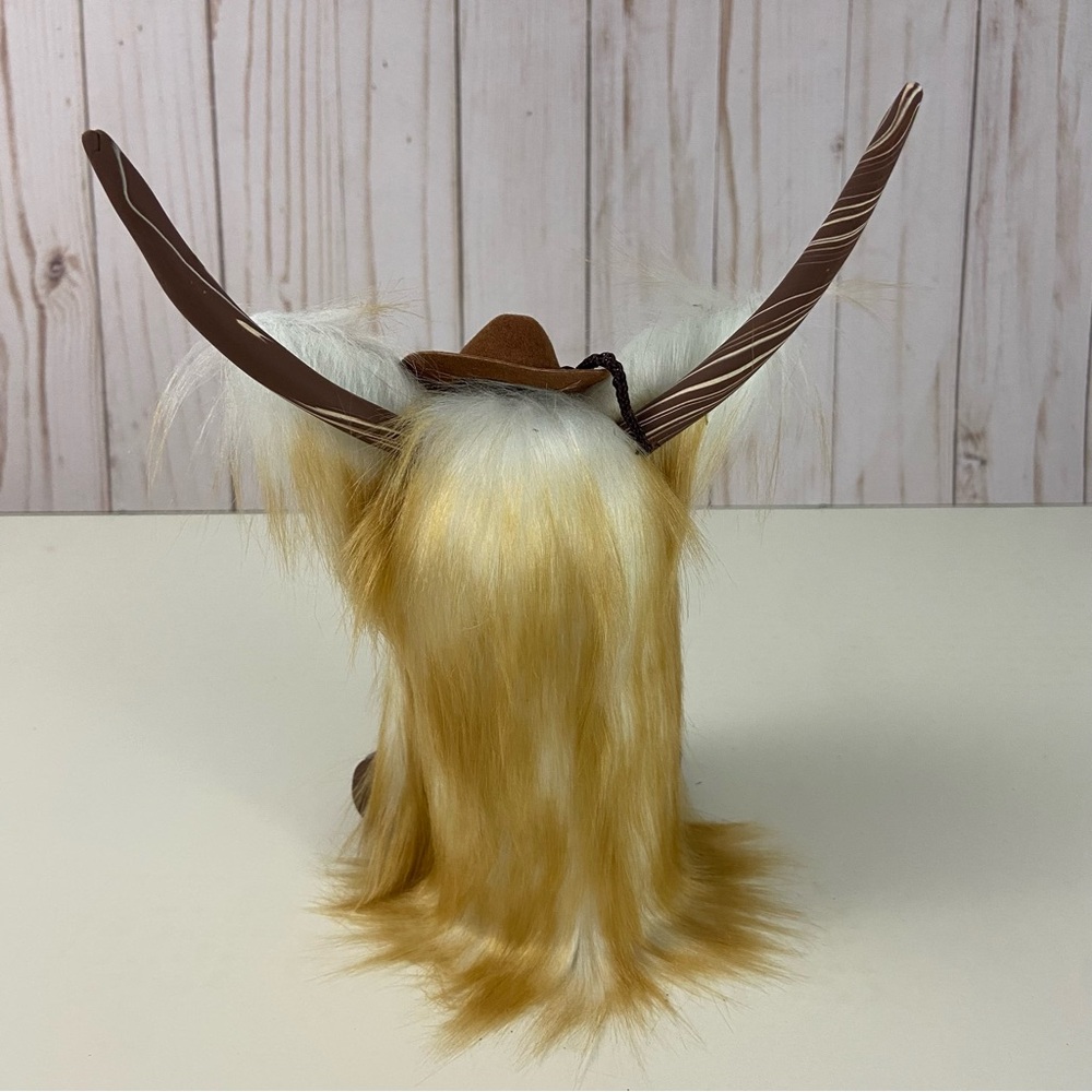 ❌ SOLD Highland Cow Coo Gnome Tan White Cowboy Hat Bell Handmade Farmhouse Home - Picture 8 of 12